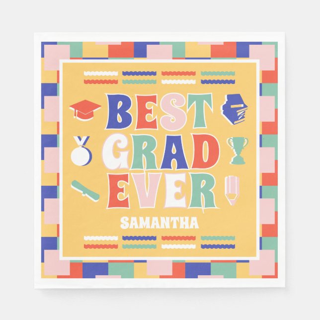 Retro Best Grad Yellow Graduation Party Serviette (Vorderseite)