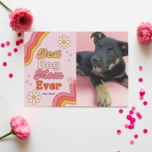 Retro Best Hund Mama je rosa und dunkelfarbig Karte (Von Creator hochgeladen)
