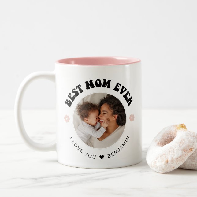 Retro Best Mama Ever | FOTO Zweifarbige Tasse (Mit Donut)
