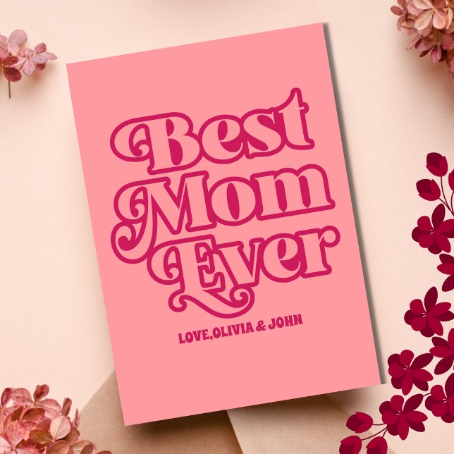 Retro Best Mama je rosa Groovy Mother Day Foto Karte (Von Creator hochgeladen)