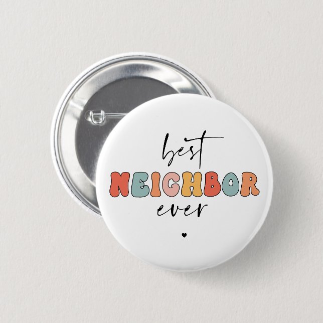 Retro Best Neighbour je Niedlich Button (Vorne & Hinten)