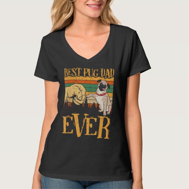 Retro Best Pug Dad Ever Pug Dog   Fathers Day Funn T-Shirt (Vorderseite)