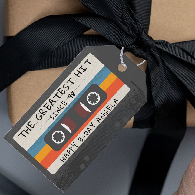 Retro-Beste Cassette-Geburtstagspartei Geschenkanhänger (vintage retro cassette tape birthday party gift tag)