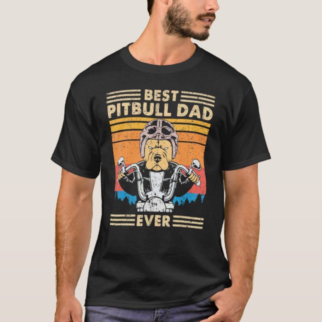 Retro Bester Pitbull Vater je Motorradfahrer Dog T-Shirt (Vorderseite)