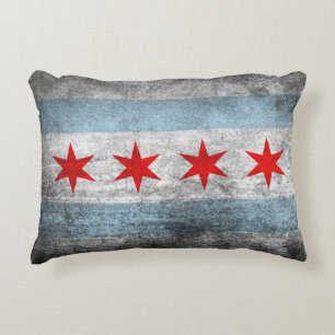 Retro beunruhigte Chicago-Flagge Zierkissen