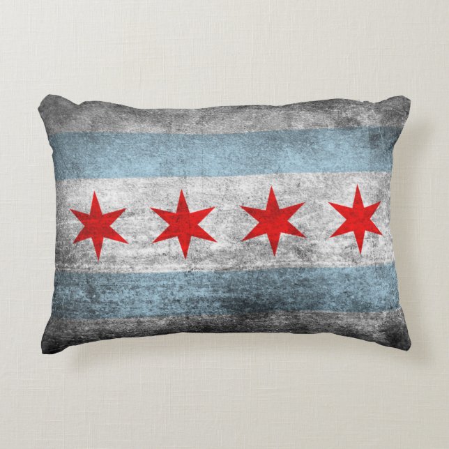 Retro beunruhigte Chicago-Flagge Zierkissen (Vorderseite)