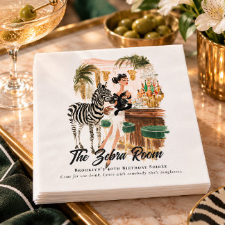 Retro Beverly Hills Zebra Room Wasserfarben-Geburt Serviette