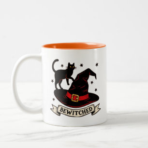 Retro Bewitched Black and Orange Halloween Zweifarbige Tasse