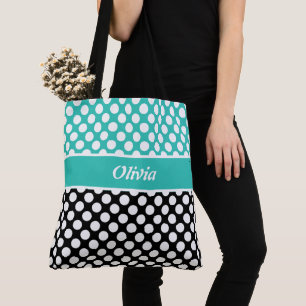 Retro-Bezeichnung Türkis, Schwarz & Weiß Polka Dot
