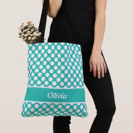 Retro-Bezeichnung Türkis & White Polka Dot Tote Be