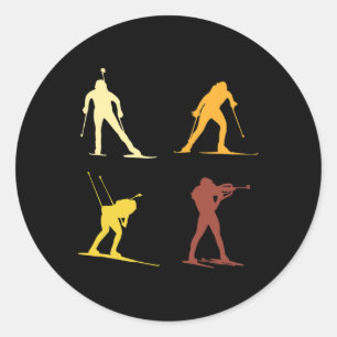Retro Biathlon Wintersport Langlaufloipe Sh Runder Aufkleber