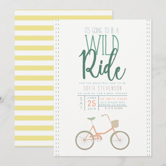 Retro Bicycle Baby Shower Einladung (Vorne/Hinten)