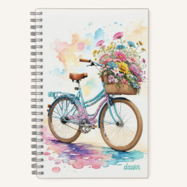 Retro Bicycle Blume Wasserfarben Kunst, Dichtung u Notizbuch