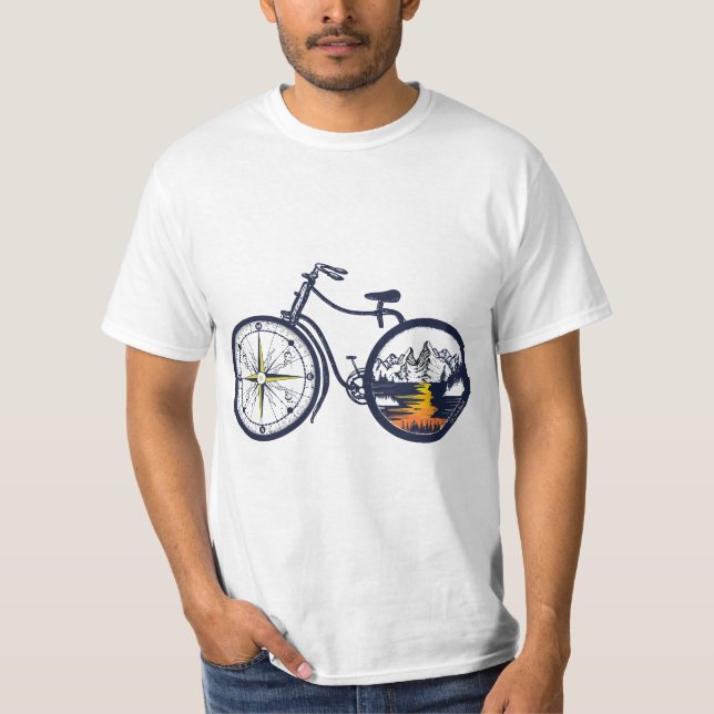Retro Bicycle with Compass and Mountains - Cycling T-Shirt (Vorderseite)