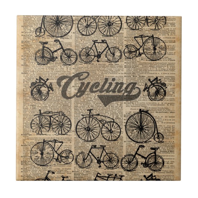 Retro Bicycles Vintag Illustration Wörterbuch Fliese (Vorderseite)