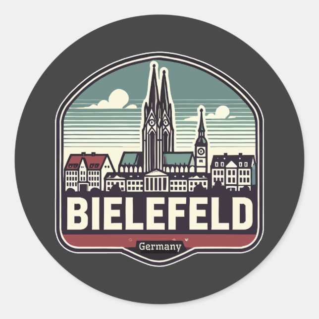 Retro Bielefeld Skyline Runder Aufkleber (Vorderseite)