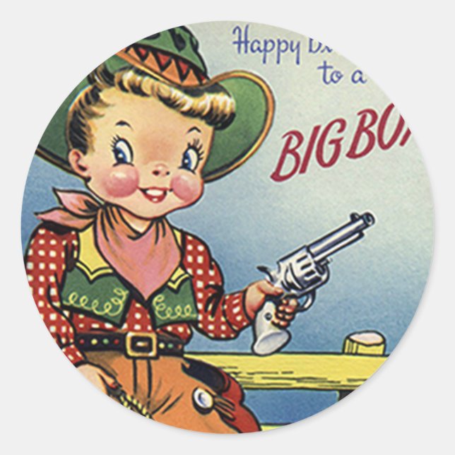 Retro Big Boy Cowboy Birthday Fun Stickers (Vorderseite)