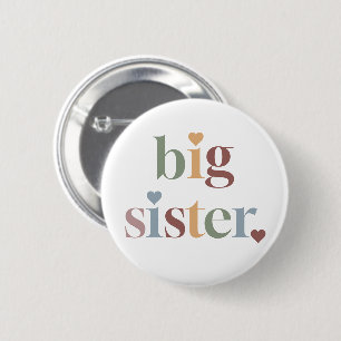 Retro Big Sister Girl Green Button