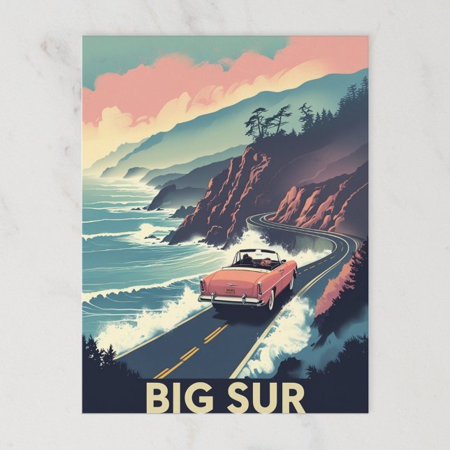 Retro Big Sur Coastal Drive Cabrio Postkarte (Von Creator hochgeladen)