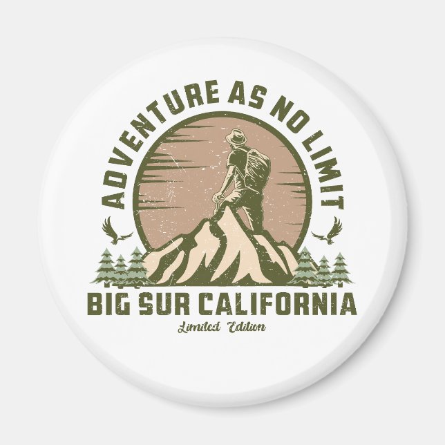Retro Big Sur Wandern Sonnenuntergang T - Shirt Magnet (Vorne)