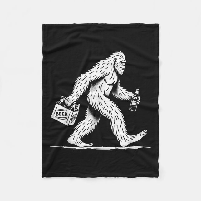 Retro Bigfoot Drink Beer - Funny Sasquatch Fleecedecke (Vorderseite)