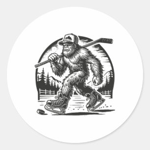 Retro Bigfoot Hockey lustig Sasquatch Bigfoot Spie Runder Aufkleber