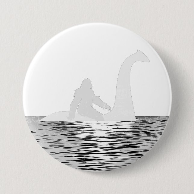 Retro Bigfoot Reiten über den Loch Ness Button (Vorderseite)