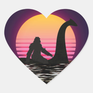 Retro Bigfoot Riding The Loch Ness Herz-Aufkleber