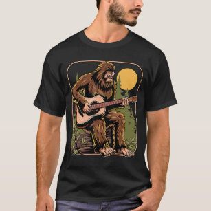 Retro Bigfoot Sasquatch Acoustic Gitarre spielen T-Shirt