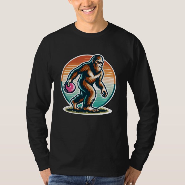Retro Bigfoot Sasquatch Disk Golf T-Shirt (Vorderseite)