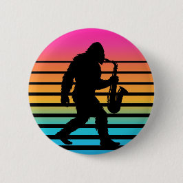 Retro Bigfoot Saxophon Sonnenuntergang Button
