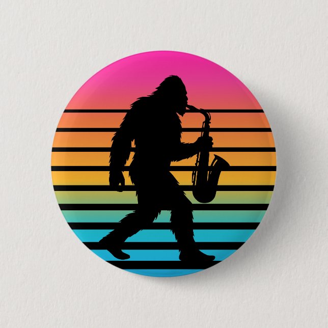 Retro Bigfoot Saxophon Sonnenuntergang Button (Vorderseite)