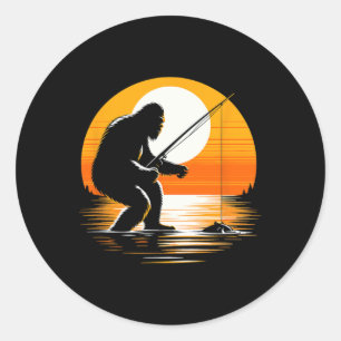 Retro-Bigfoot-Silhouette Sasquatch Versteckspiel F Runder Aufkleber