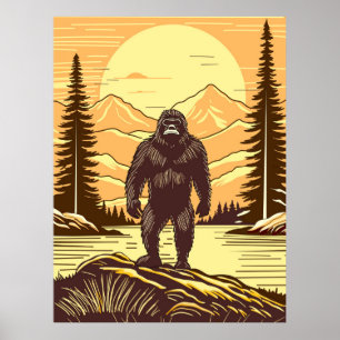 Retro Bigfoot Vintag Sasquatch Mountains Poster