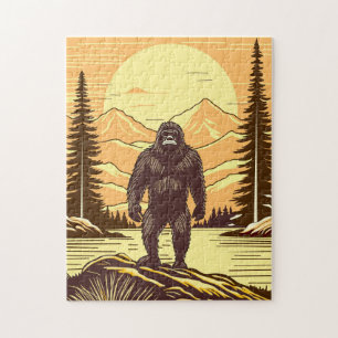 Retro Bigfoot Vintag Sasquatch Mountains Puzzle
