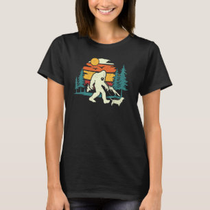 Retro Bigfoot Walking Basset Hound Dog Walker Sasq T-Shirt