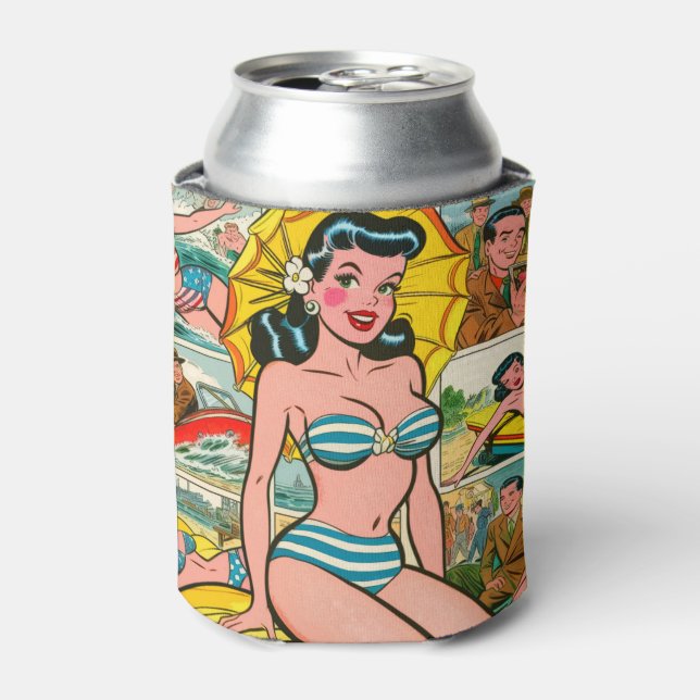Retro Bikini Girl Summer Comic Dosenkühler (Kanne Vorderseite)
