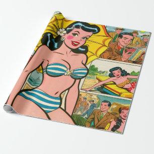 Retro Bikini Girl Summer Comic Geschenkpapier