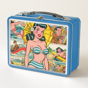 Retro Bikini Girl Summer Comic Metall Brotdose