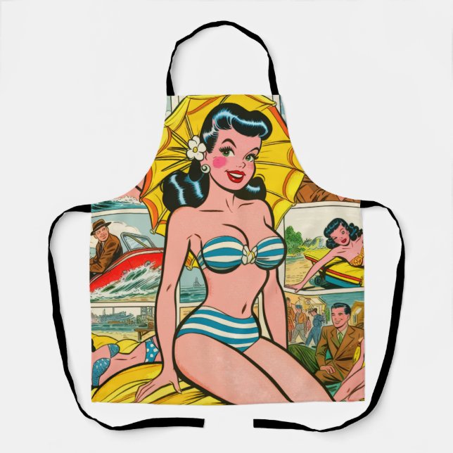 Retro Bikini Girl Summer Comic Schürze (Vorderseite)