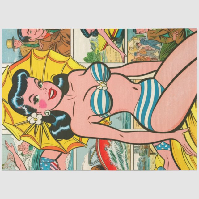 Retro Bikini Girl Summer Comic Seidenpapier (Vorderseite)