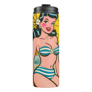 Retro Bikini Girl Summer Comic Thermosbecher