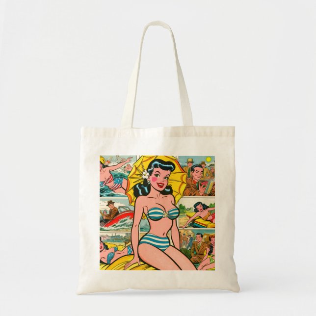 Retro Bikini Girl Summer Comic Tragetasche (Vorne)
