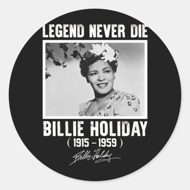 Retro Billie Holiday Signature Legature nie Die Runder Aufkleber (Vorderseite)