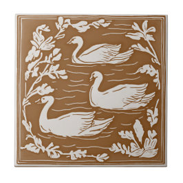 Retro Birds Vintag Brown Art Nouveau Swans Fliese