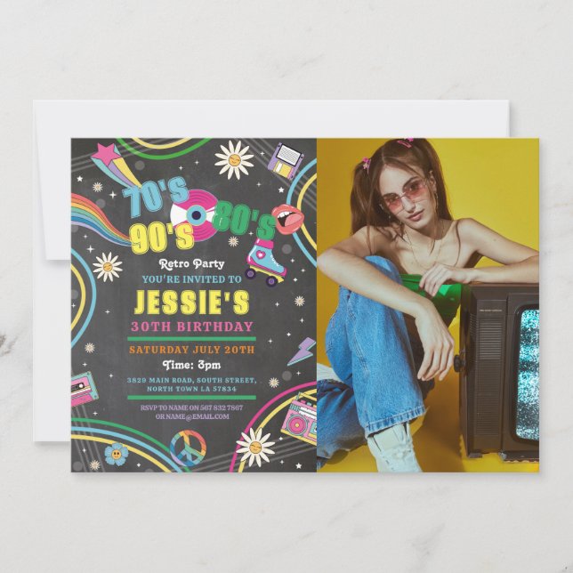 Retro Birthday 70er 80er 90s Disco Foto Einladung