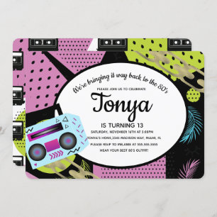 Retro Birthday 80er 90s wirft Einladung zurück