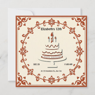 Retro Birthday Cake Card - Vintages Blumendesign Einladung