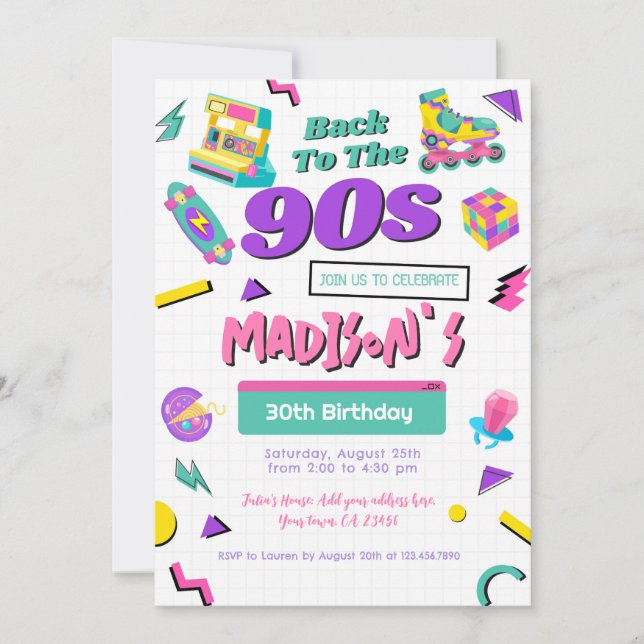 Retro Birthday Einladung, gedruckt oder digital Einladung (Vorderseite)