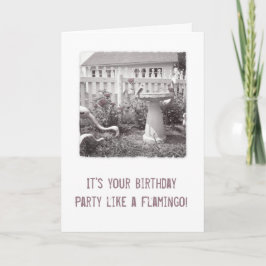 Retro Birthday Flamingo Niedlich Garden Birdbath Karte